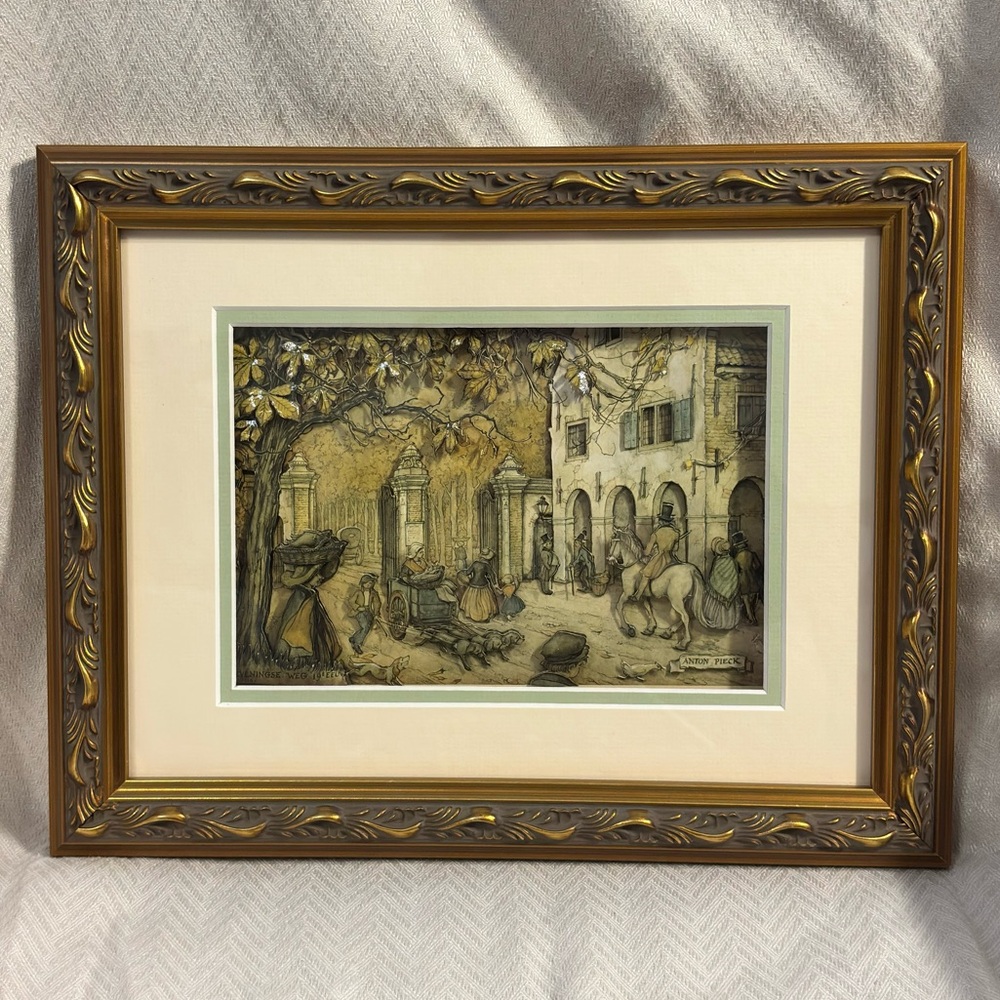 Vintage Anton Pieck 3D Decoupage Paper Tole Framed Village Scene